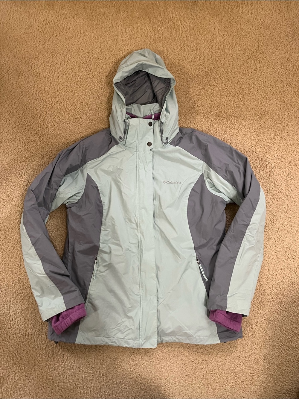 Colombia Interchangeable Fall / Winter Blue & Purple Hooded Jacket Coat - Large